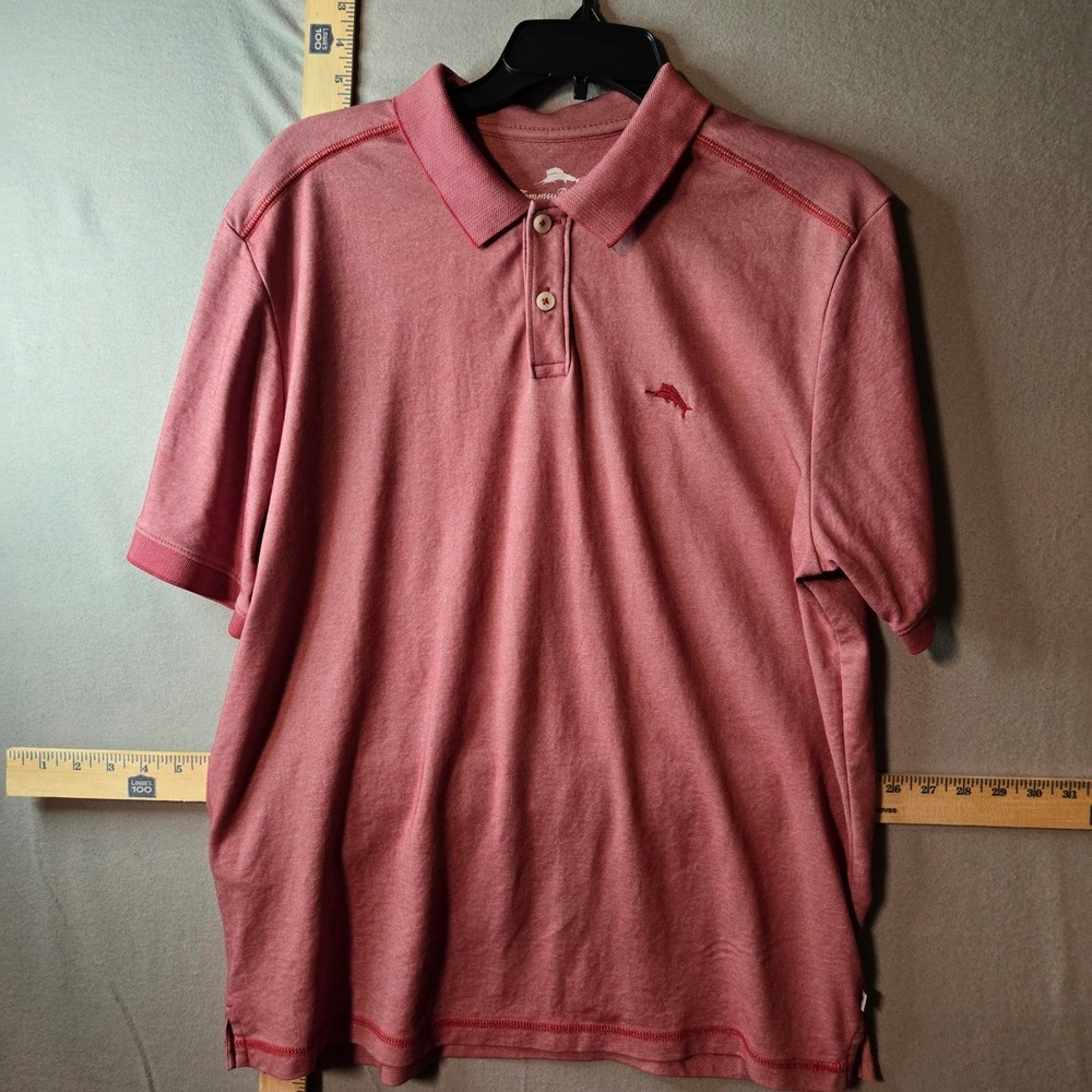 Tommy Bahama Mens Polo Shirt Medium Red Coral Heathered Short Sleeve Marlin Logo